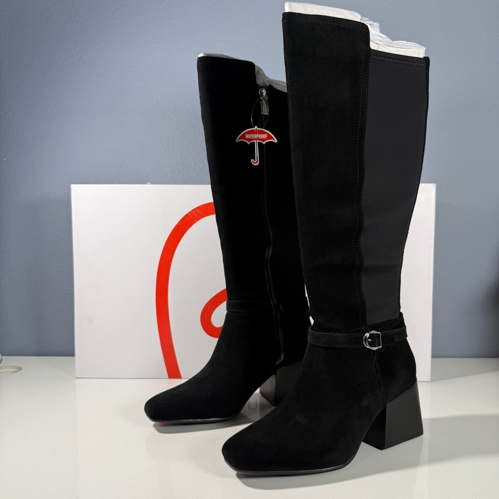 Blondo Twyla Black Suede Waterproof Tall Boots Block Heel Womens 7 M New‎